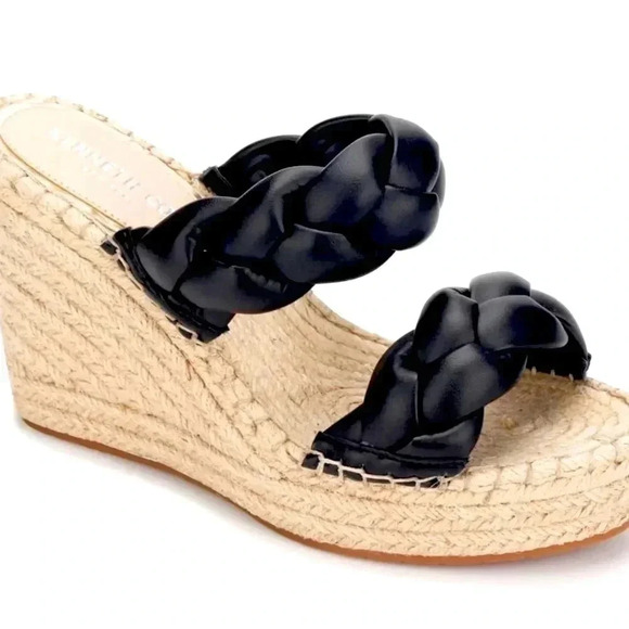 Kenneth Cole New York OLIVIA BRAIDED BLACK OPEN TOE WEDGE SANDALS - Picture 1 of 7